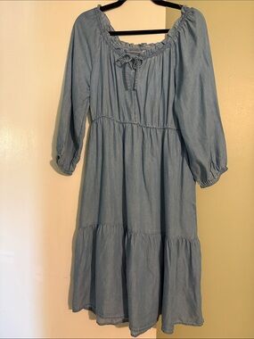 beachlunchlounge Light Blue Tiered Peasant Midi Dress